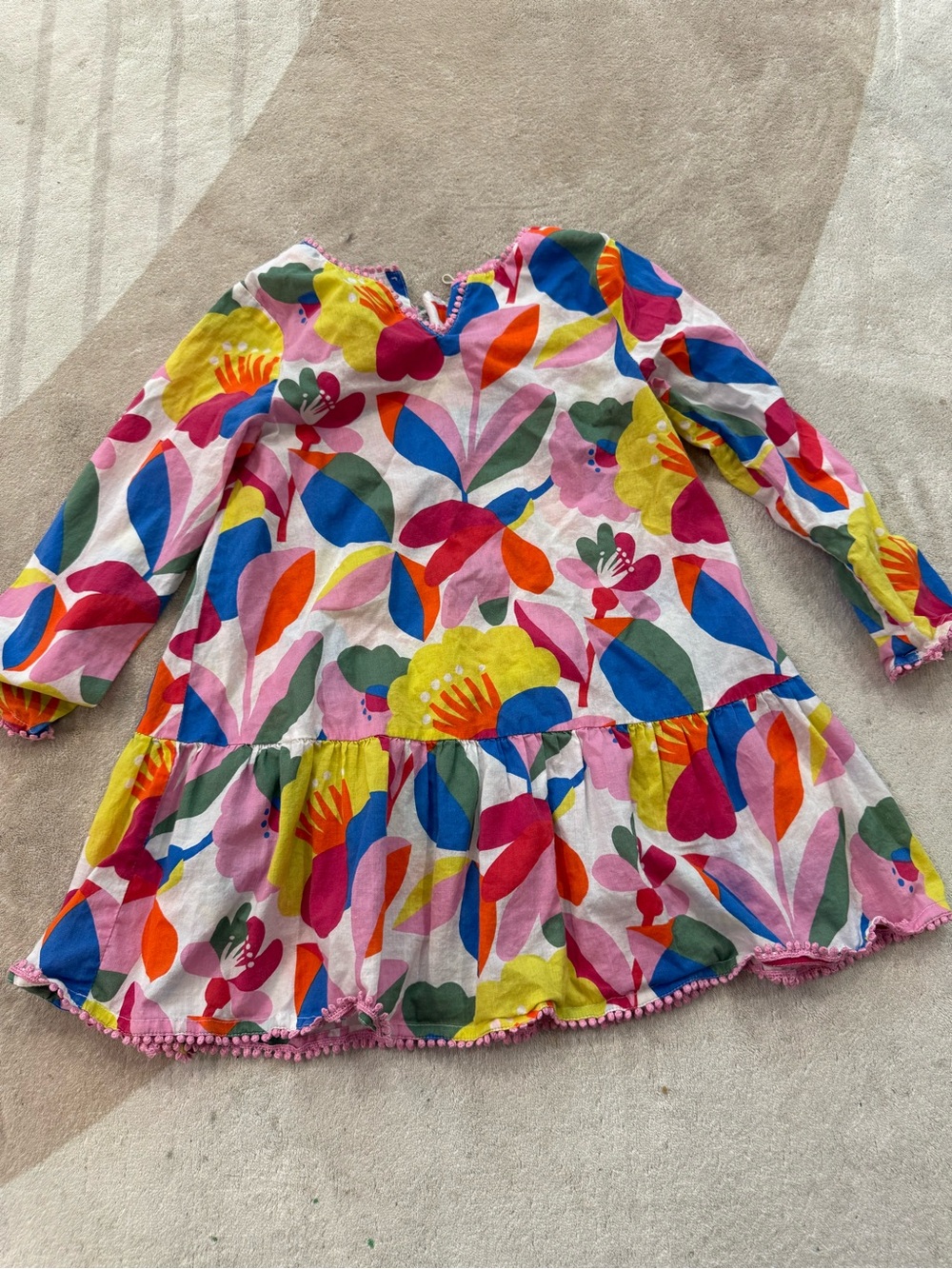 Mini Boden 4-5t Long Sleeve Dress with Pom Pom Trim beach coverup